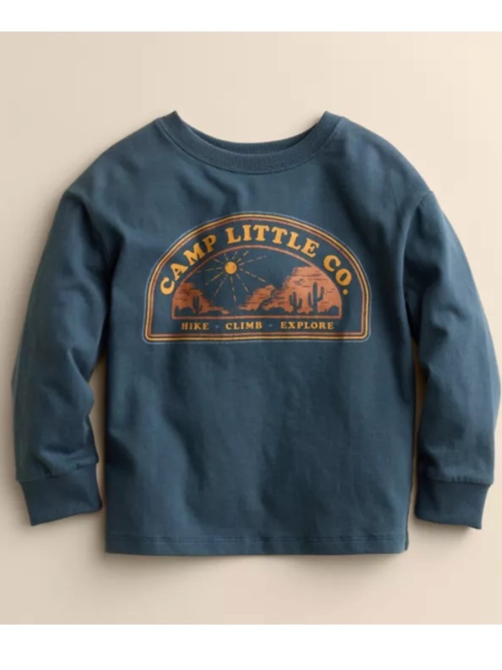 NWT: Little Co Navy Long-Sleeve Graphic Camp Tee - organic cotton size 12